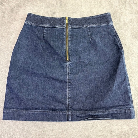 Loft 4 Denim Mini Skirt A-Line Patch Pockets Dark Wash Exposed Back Zip Retro - Picture 2 of 8